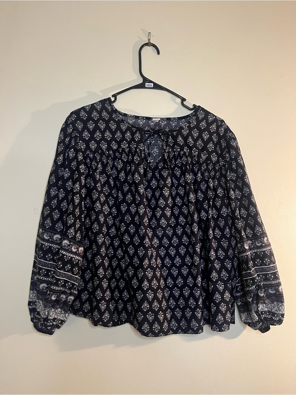 Old Navy Navy Blue Printed Peasant Blouse